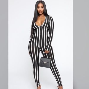 Sucker For Love Striped Jumpsuit - Black/White